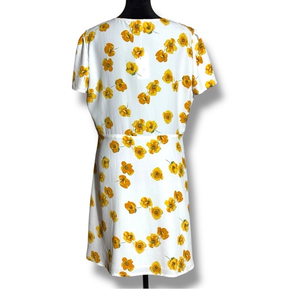 re:named New With Tags V-neck White Mini Dress with Yellow Floral Accents - Picture 7 of 16